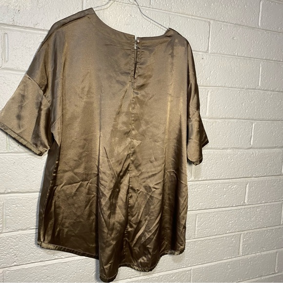 Silky Copper Gold Dress Blouse Oversized Baggy Short Sleeve Shirt Women’s M - Picture 2 of 9